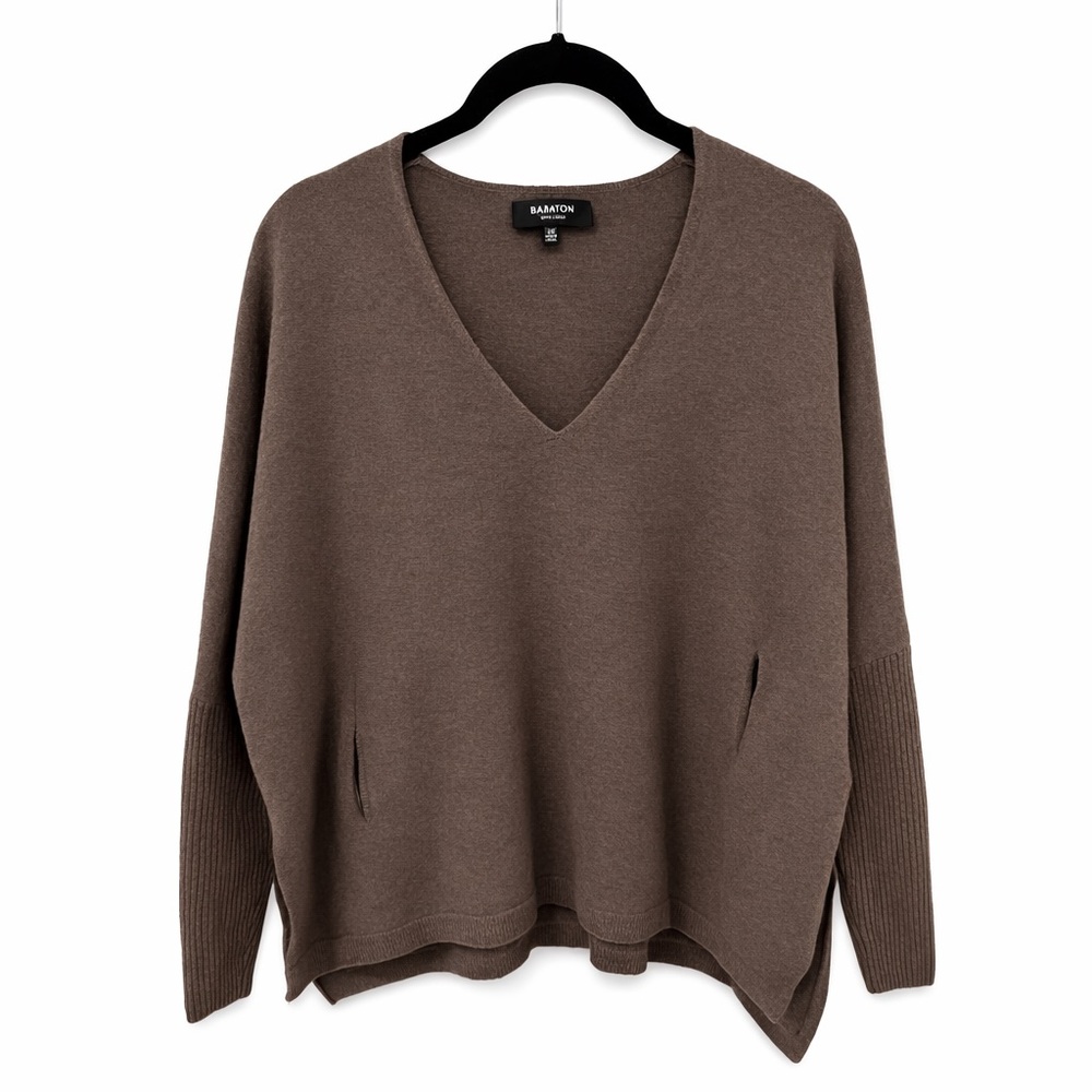 Babaton Wool Linen Blend V-Neck Sweater Size S / M Brown Aritzia Minimalist